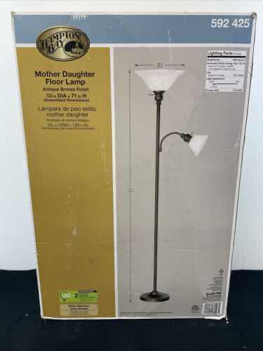 Photo 1 of HAMPTON BAY 71” MOTHER DAUGHTER TORCHIERE ALABASTER SHADE LED STANDING LAMP LIGHT 022011655031