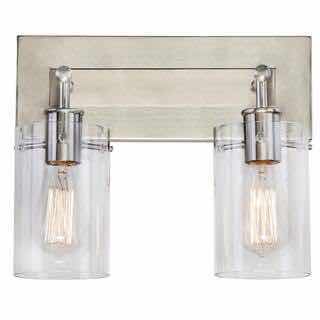 Photo 1 of HAMPTON BAY REGAN 12.75” BRUSHED NICKEL CLEAR GLASS SHADE 2 LIGHT VANITY FIXTURE LIGHT 802513190762