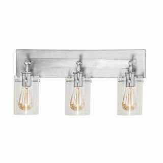 Photo 1 of HAMPTON BAY REGAN 21” BRUSHED NICKEL CLEAR GLASS SHADE 3 LIGHT VANITY FIXTURE LIGHT DS19268