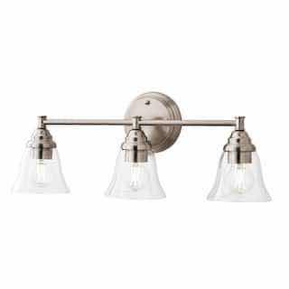 Photo 1 of HAMPTON BAY MARSDEN TRANSITIONAL BRUSHED NICKEL 23.5” CLEAR GLASS SHADE 3 LIGHT VANITY FIXTURE LIGHT HB3677-35