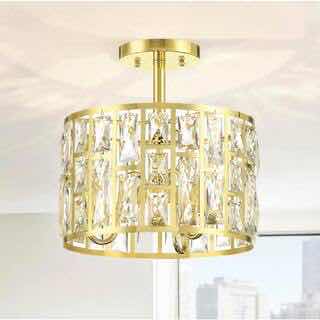 Photo 1 of HOME DECORATORS KRISTELLA SOFT GOLD FINISH CRYSTAL GLASS 12.5” 3 LIGHT SEMI FLUSH MOUNT CEILING LIGHT