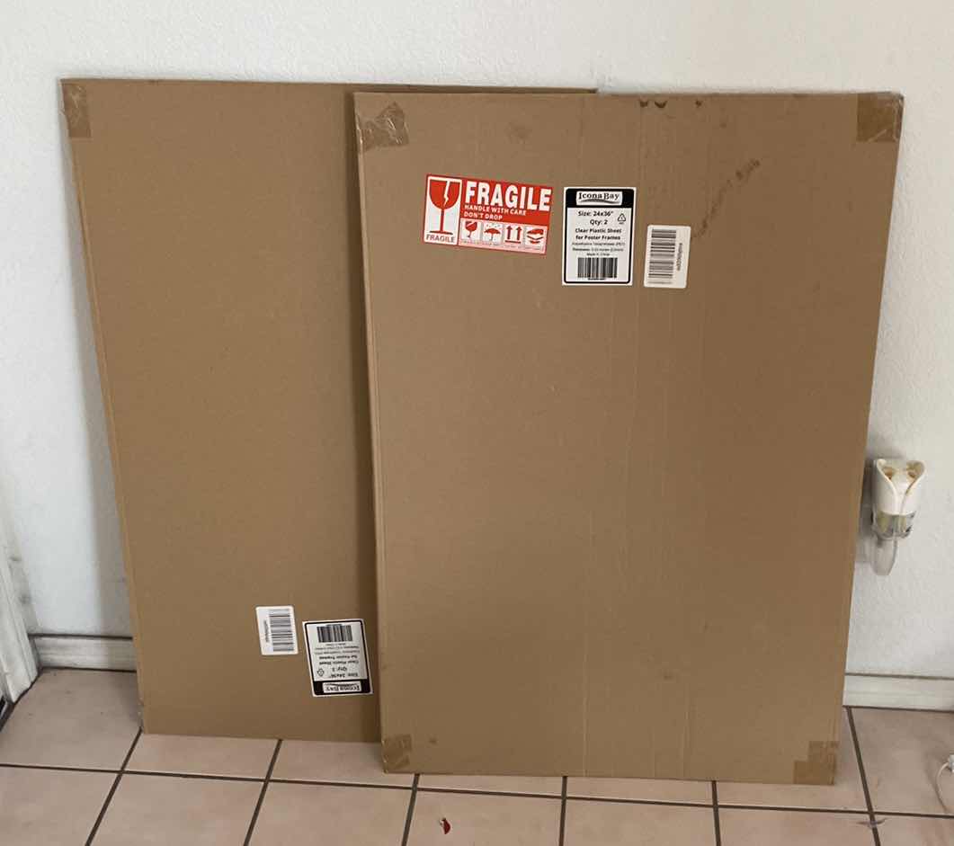 Photo 1 of 2 BOXES CLEAR PLASTIC SHEETS FOR POSTER FRAMES (2 in each box) 24” X 36”
