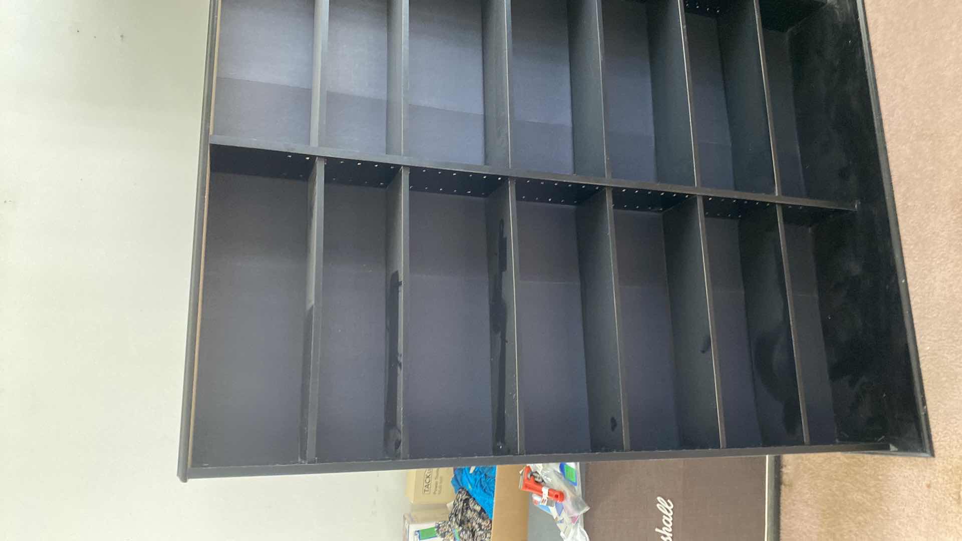 Photo 1 of DVD/CD STORAGE BLACK PARTICLE BOARD ADJUSTABLE SHELVES 45“ x 9 1/2“ H 59”