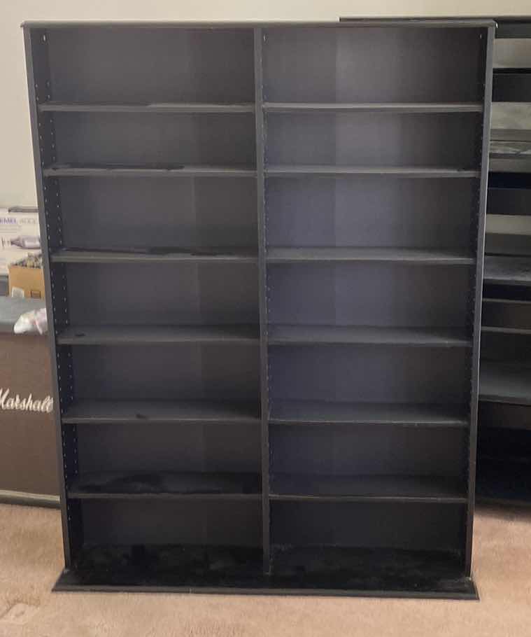 Photo 1 of DVD/CD STORAGE BLACK PARTICLE BOARD ADJUSTABLE SHELVES 45“ x 9 1/2“ H 59”