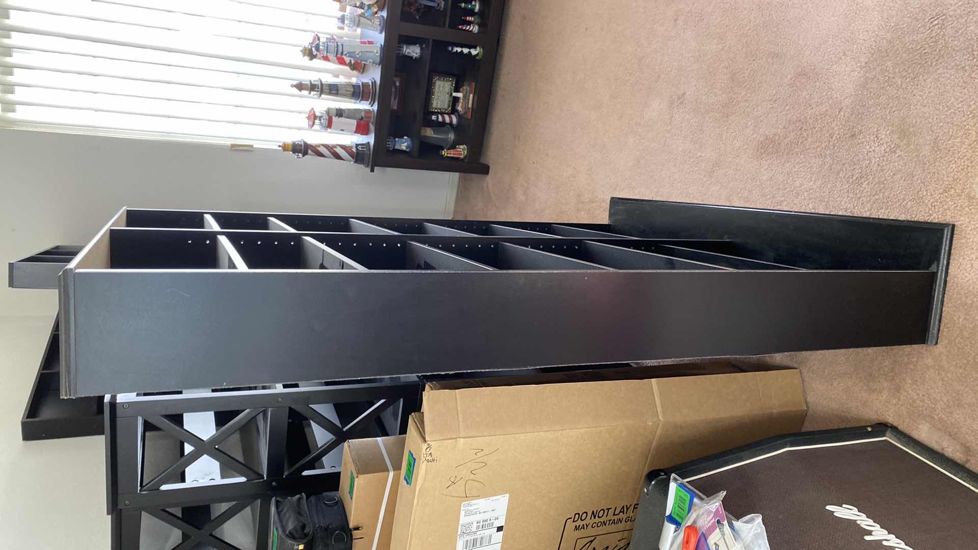 Photo 1 of DVD/CD STORAGE BLACK PARTICLE BOARD ADJUSTABLE SHELVES 45“ x 9 1/2“ H 59”