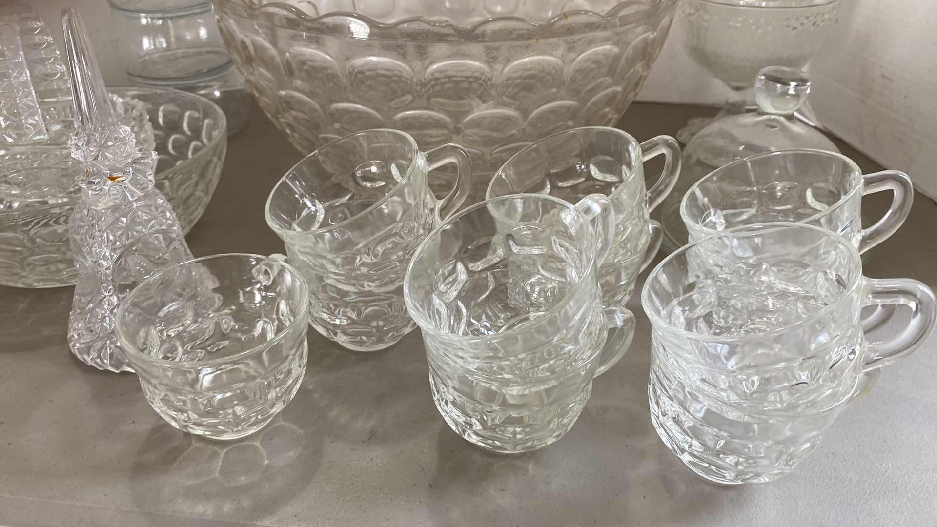 Photo 1 of GLASS PUNCH BOWL W/ 11 CUPS AND MORE