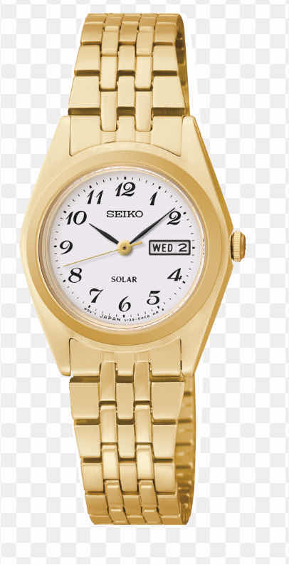 View 1 of WOMENS SEIKO GOLD TONE WATCH SUT118 IN BOX DAYS ARE RED WRITING