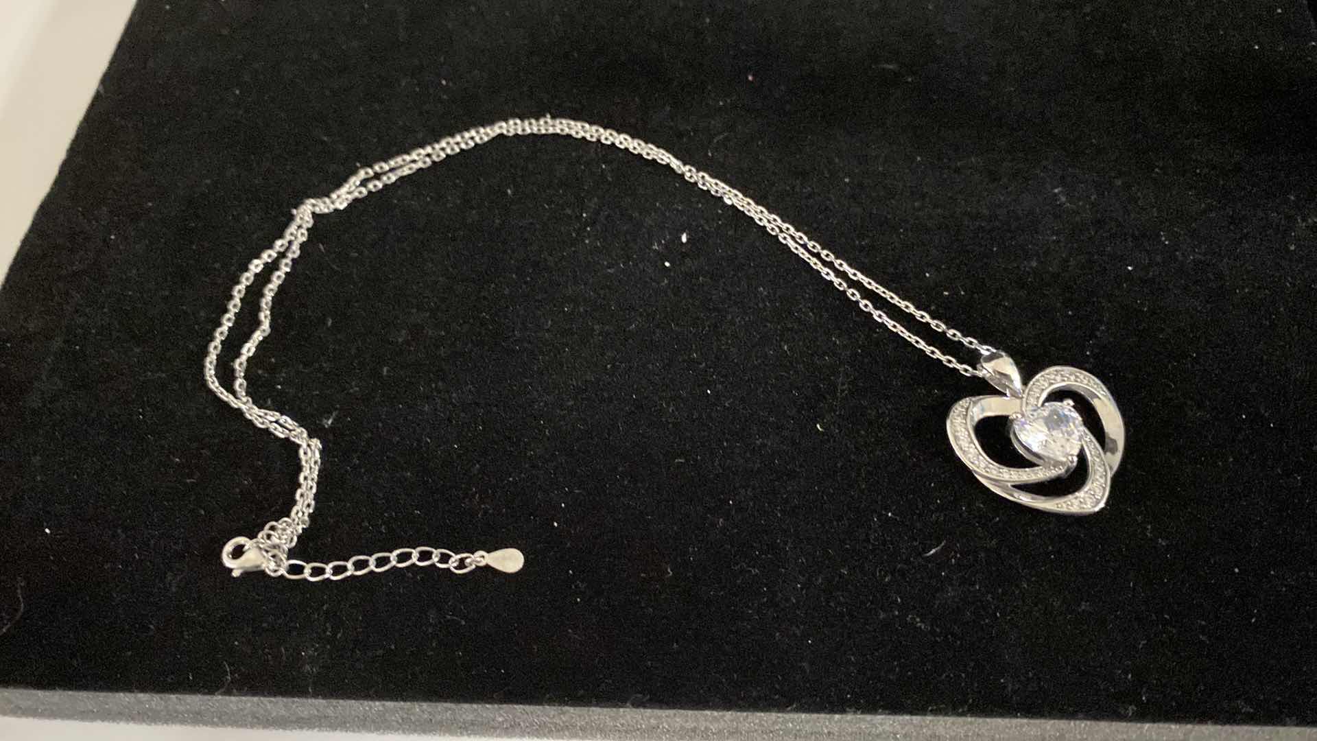 Photo 1 of 3 - S 925 SILVER NECKLACE, RING NO MARK, AND RED ROSE EARRINGS