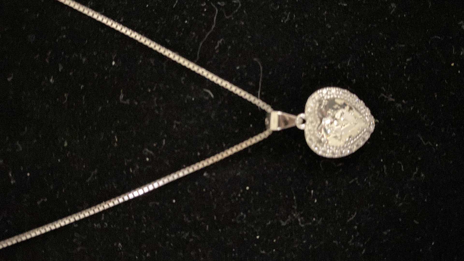 Photo 1 of 3 - S 925 SILVER NECKLACE, RING NO MARK, AND RED ROSE EARRINGS
