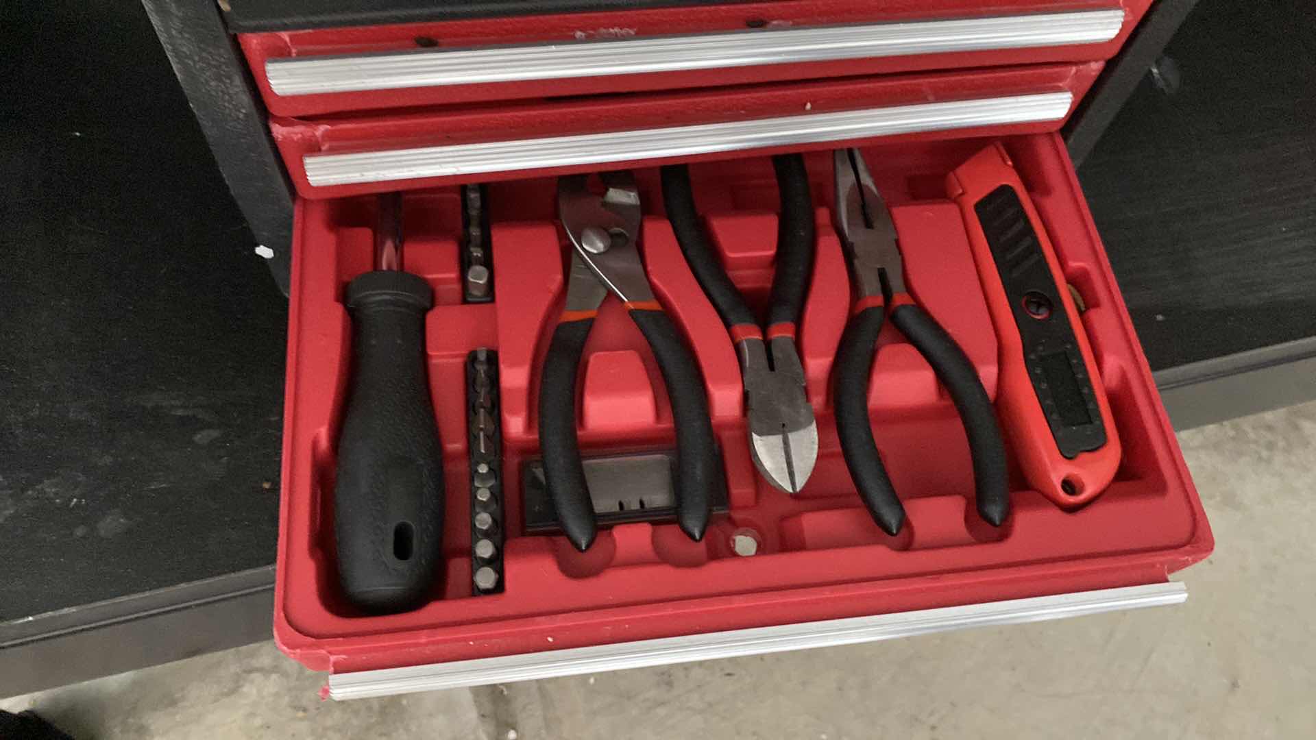 Photo 7 of WORK BENCH WITH ITEMS ON BENCH AND IN DRAWERS 48“ x 24“ H 64”