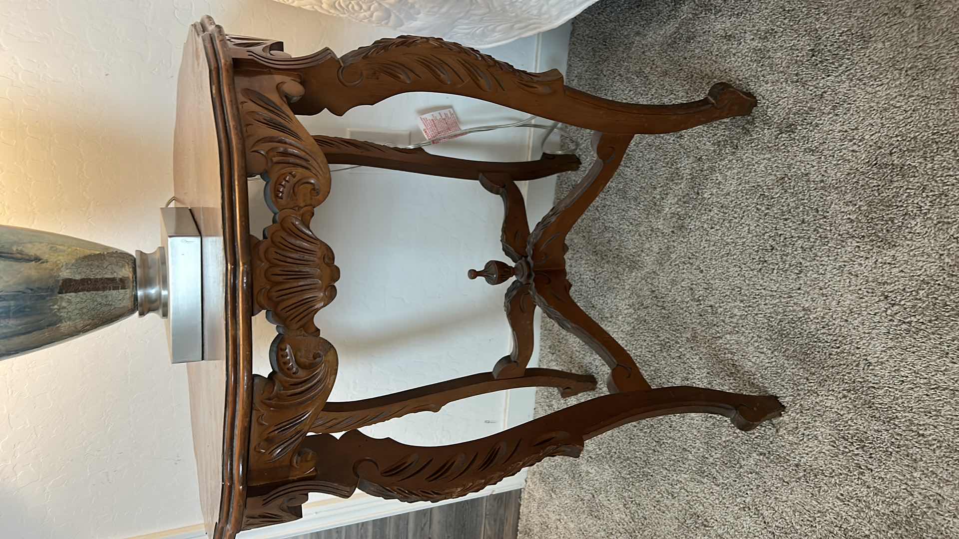 Photo 1 of VINTAGE CARVED WOOD ACCENT TABLE 27” x 30”