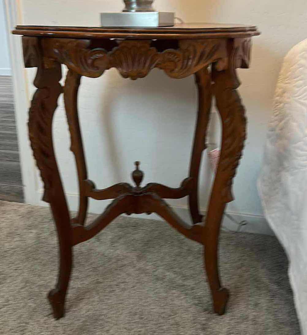Photo 1 of VINTAGE CARVED WOOD ACCENT TABLE 27” x 30”