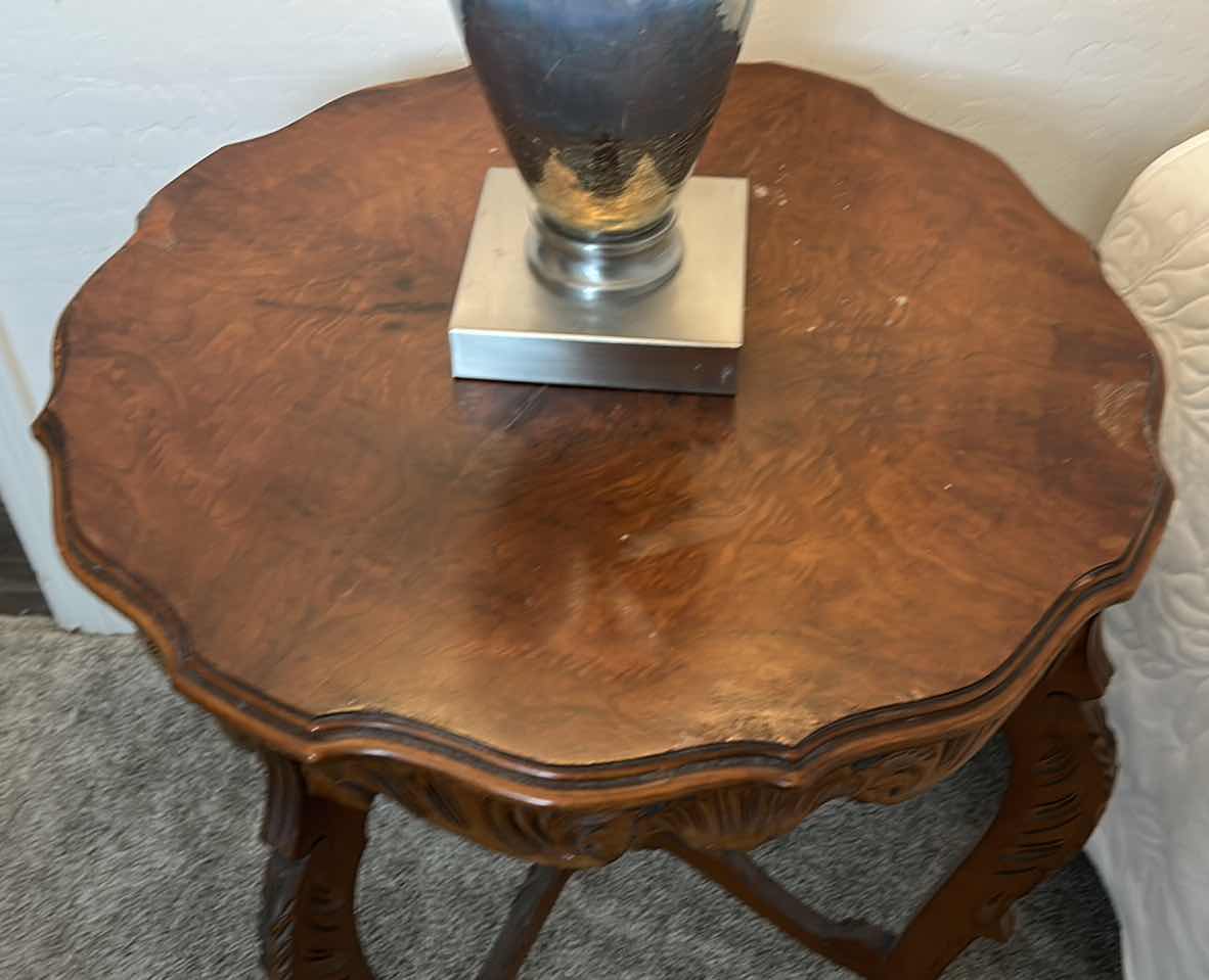 Photo 1 of VINTAGE CARVED WOOD ACCENT TABLE 27” x 30”