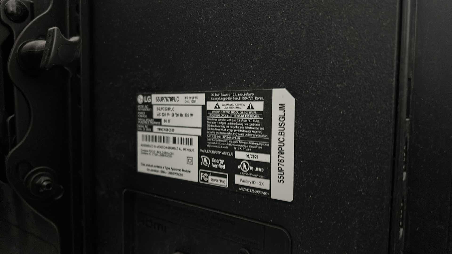 Photo 1 of 55” LG TV WALL MOUNT