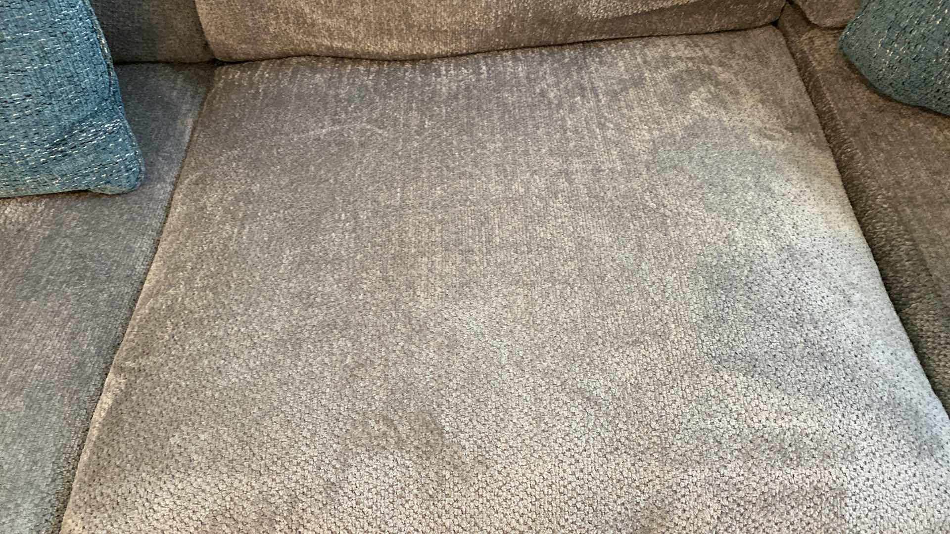 Photo 1 of 11’ 7” X 14” 3” ( CHAISE IS 64”) ASHLEY SILVER FABRIQUE SECTIONAL WITH CHAISE AND OTTOMAN