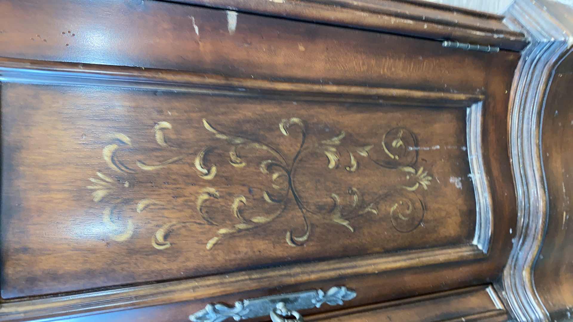 Photo 1 of HOOKER SIDEBOARD WITH INLAY AND DOVETAIL CONSTRUCTION 66“ x 22“ H 38” - decor and contents not included.  Door handles missing for 2 center doors.