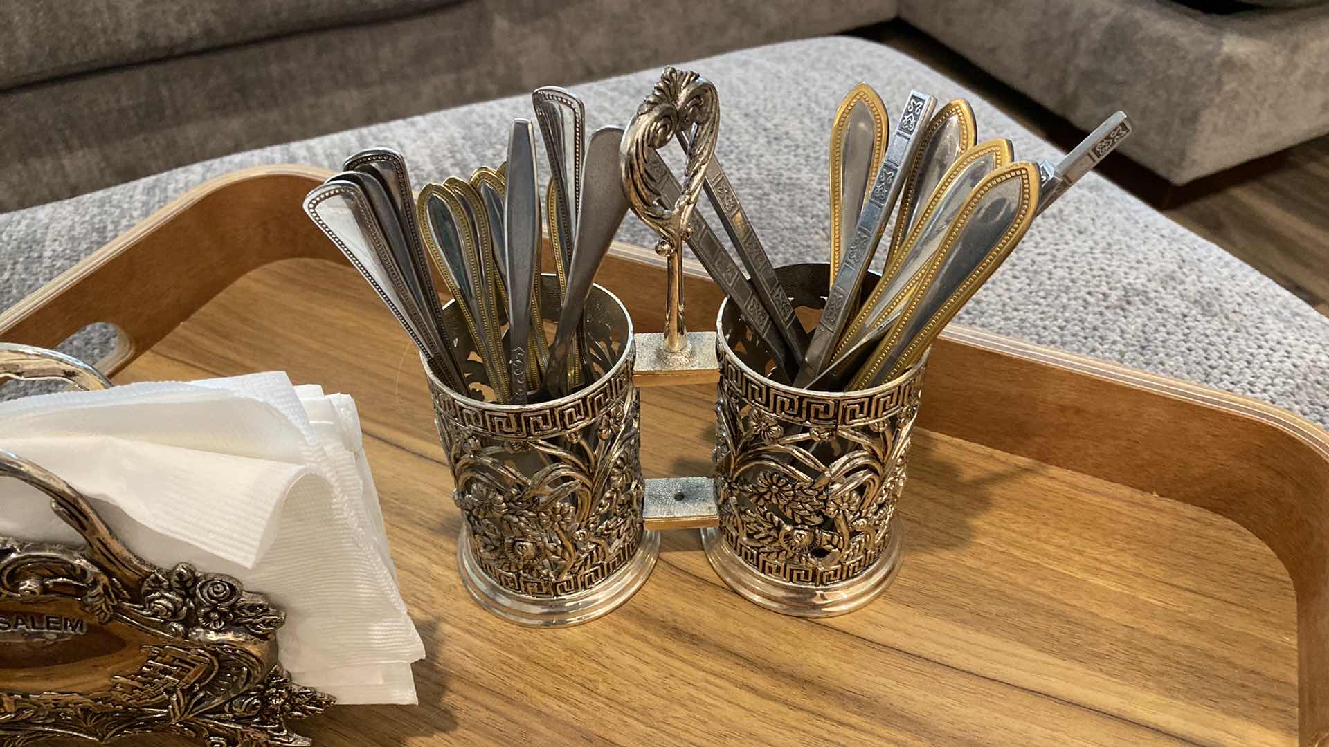 Photo 1 of NAPKIN HOLDER AND SILVERWARE HOLDERS WITH 18/10 STAINLESS SILVERWARE - tray not included