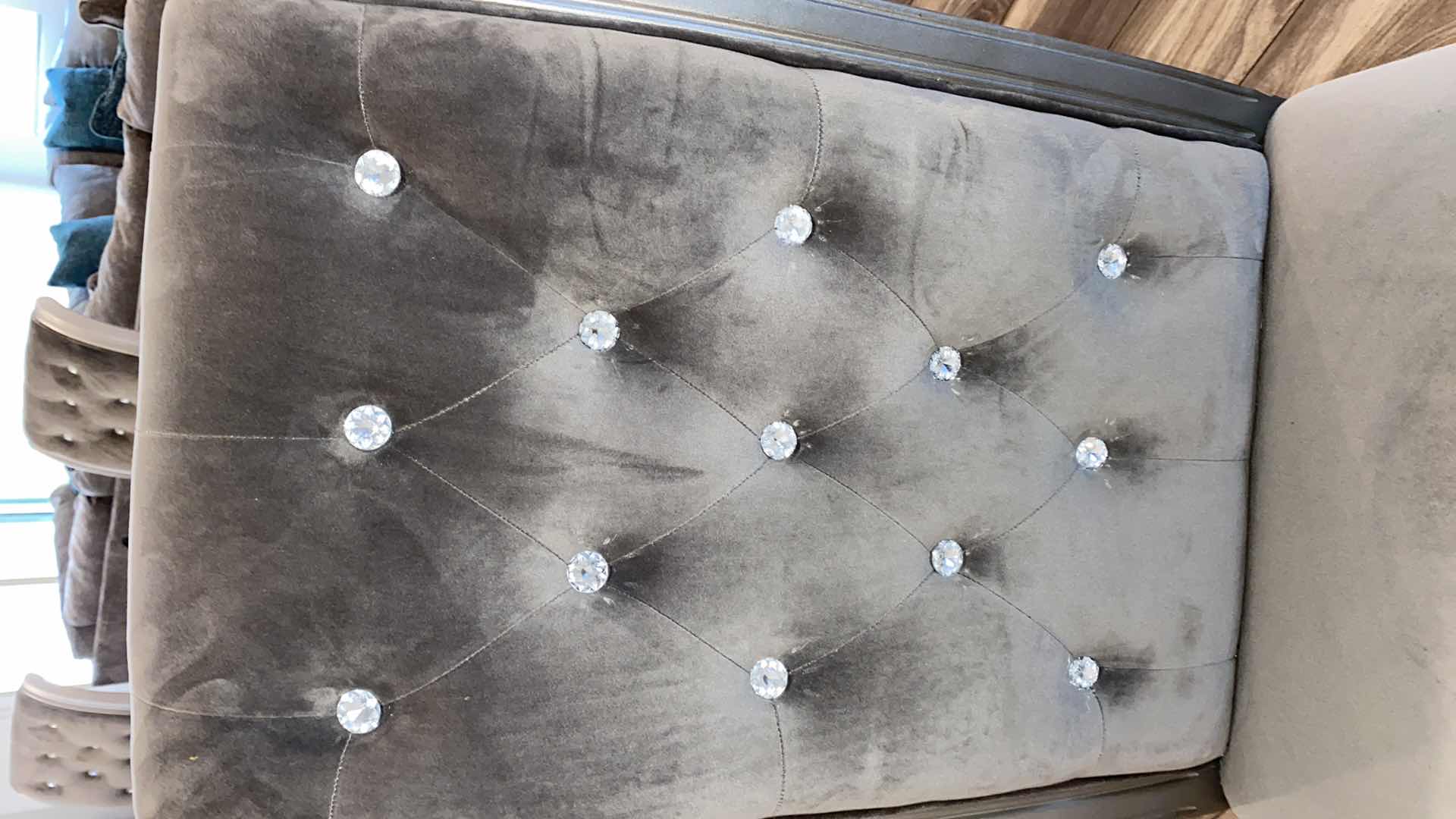 Photo 1 of ASHLEY FURNITURE BIRLANNY HOLLYWOOD GLAMOUR SILVER DINING CHAIRS WITH SILVER FABRIC AND BLING BUTTONS ( TABLE AND 6 CHAIRS AVAILABLE ALL SOLD SEPARATELY)