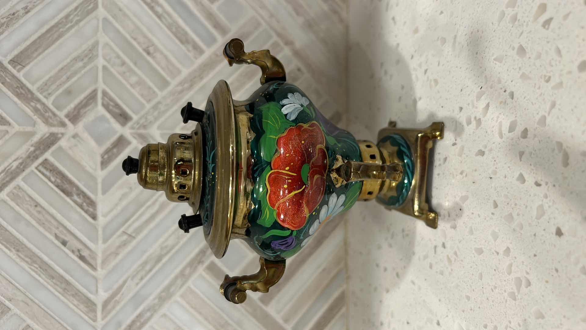 Photo 3 of BRASS AND ENAMEL HANDPAINTED RUSSIAN MINI SAMOVAR H5.5”