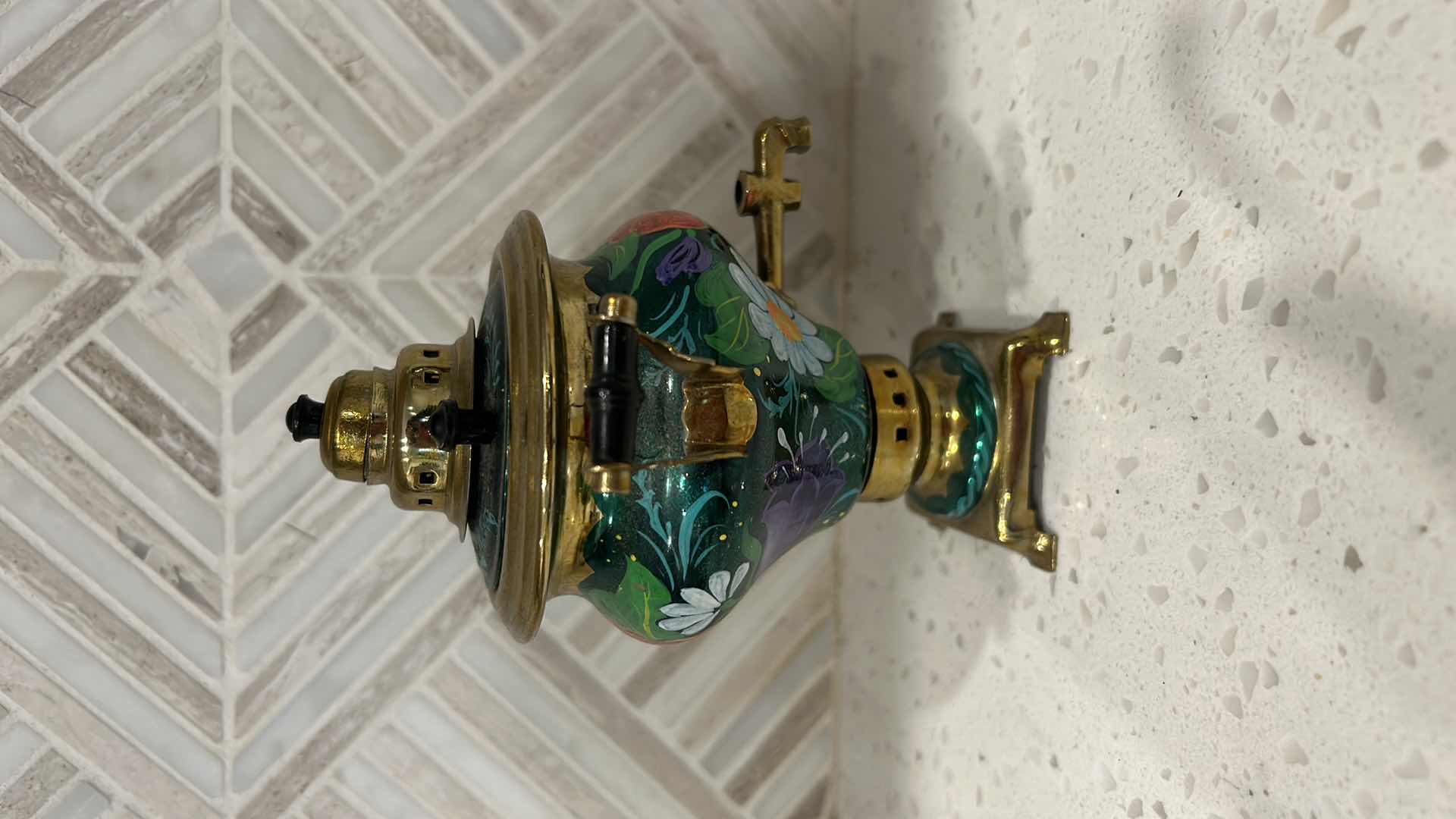 Photo 2 of BRASS AND ENAMEL HANDPAINTED RUSSIAN MINI SAMOVAR H5.5”