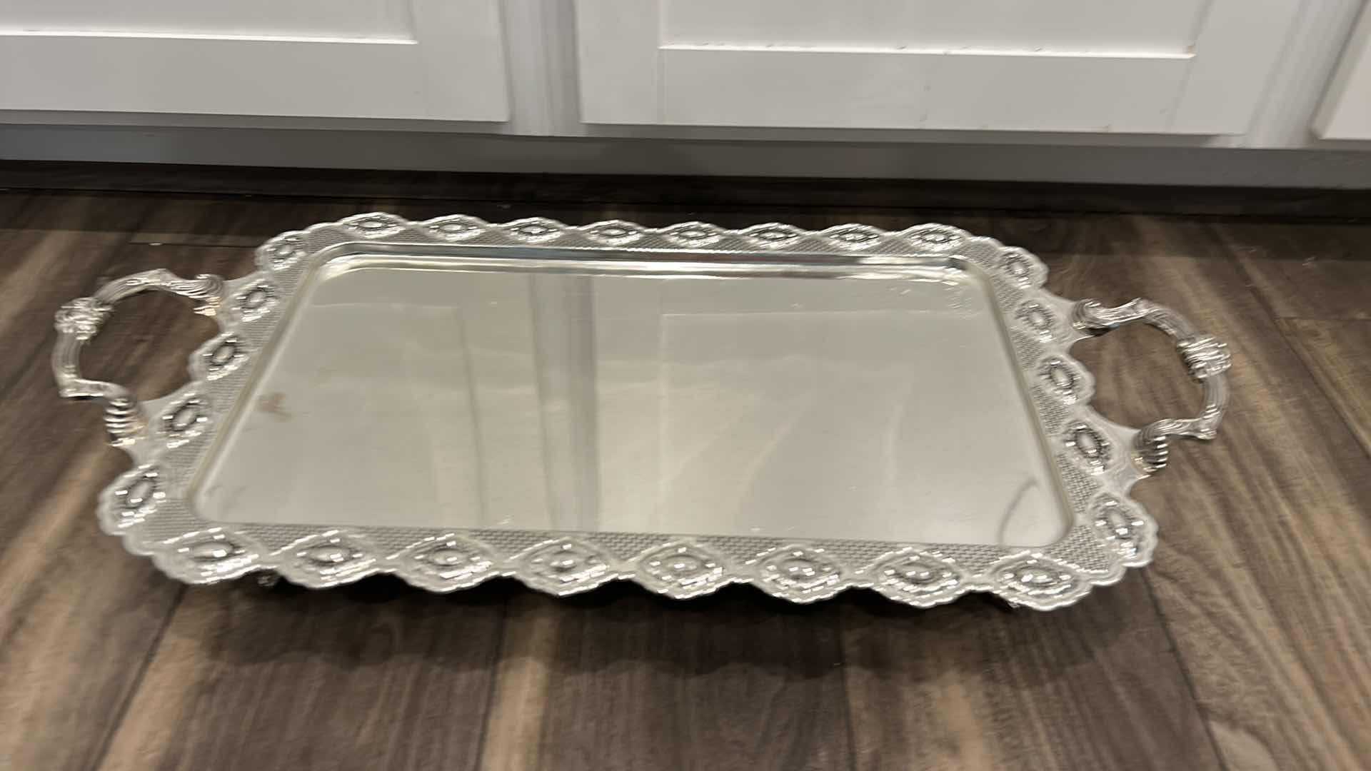 Photo 1 of LARGE SILVER SERVING TRAY  26” x 13” x 3 1/2”