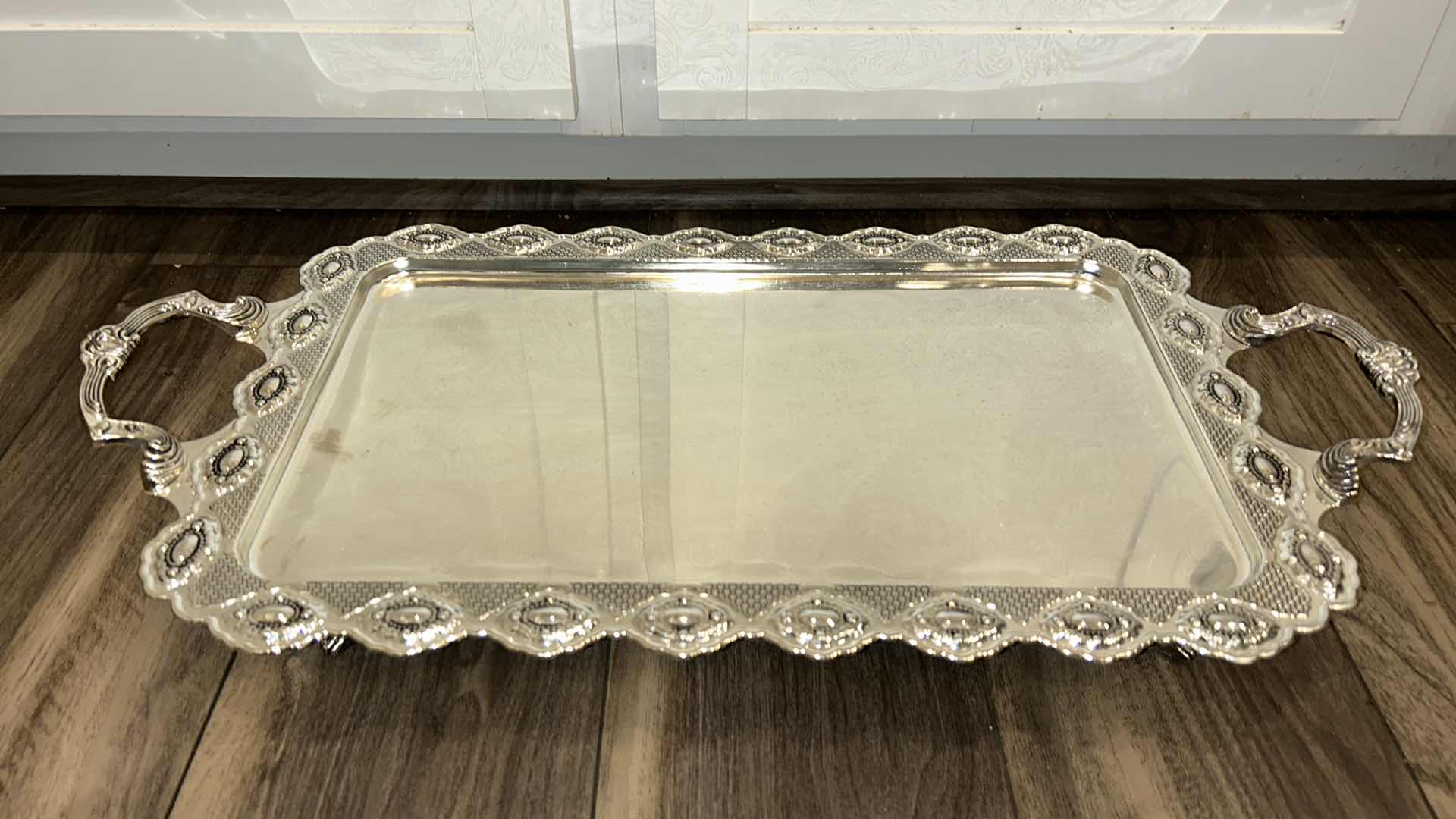 Photo 1 of LARGE SILVER SERVING TRAY  26” x 13” x 3 1/2”