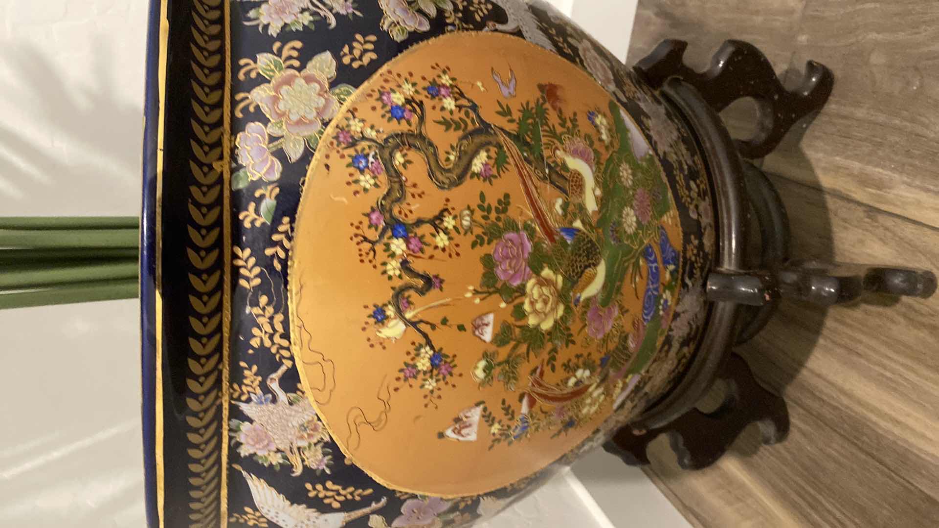 Photo 1 of FISH BOWL 16 1/2” x 20” INCLUDING STAND, FAUX PALM 76”