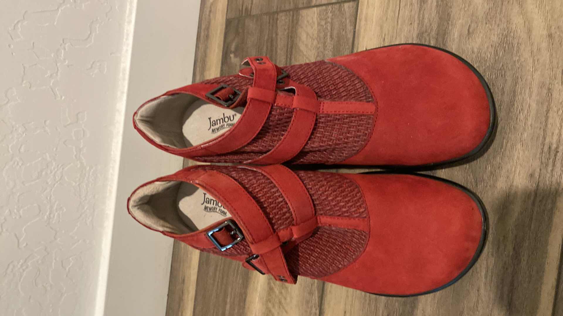 Photo 5 of 5 PAIRS WOMENS SHOES SIZE 10 BLACK BOOTS AND SLIPPERS, SIZE 11 ANIMAL PRINT AND RED SHOES