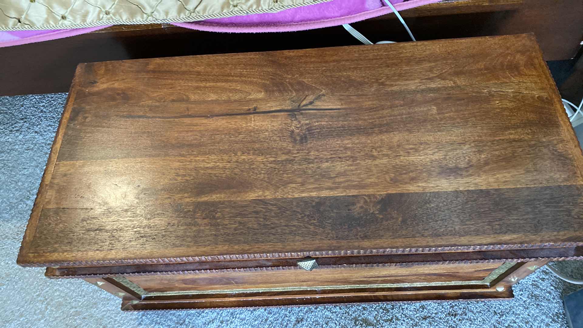 View 2 of WOOD CHEST FROM INDIA 35 1/2“ x 16“ H 17 1/2” - CONTENTS NOT INCLUDED