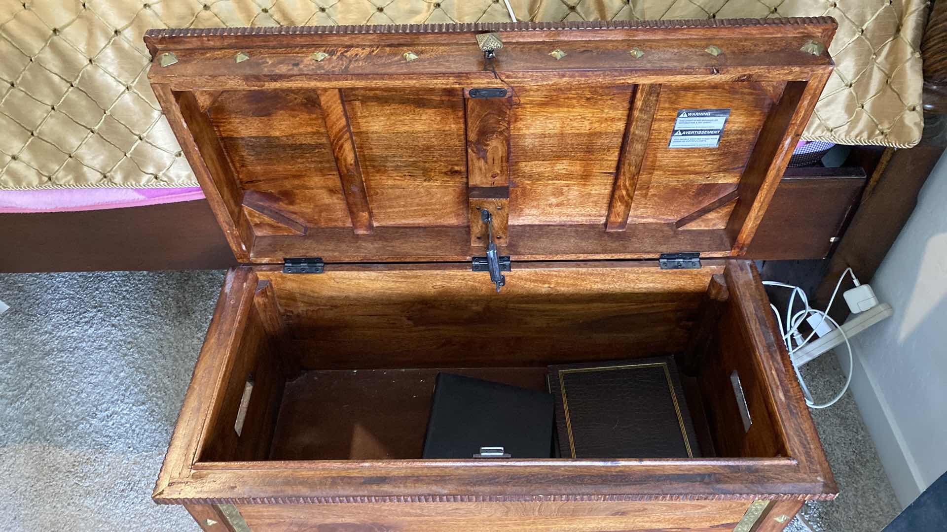 View 3 of WOOD CHEST FROM INDIA 35 1/2“ x 16“ H 17 1/2” - CONTENTS NOT INCLUDED