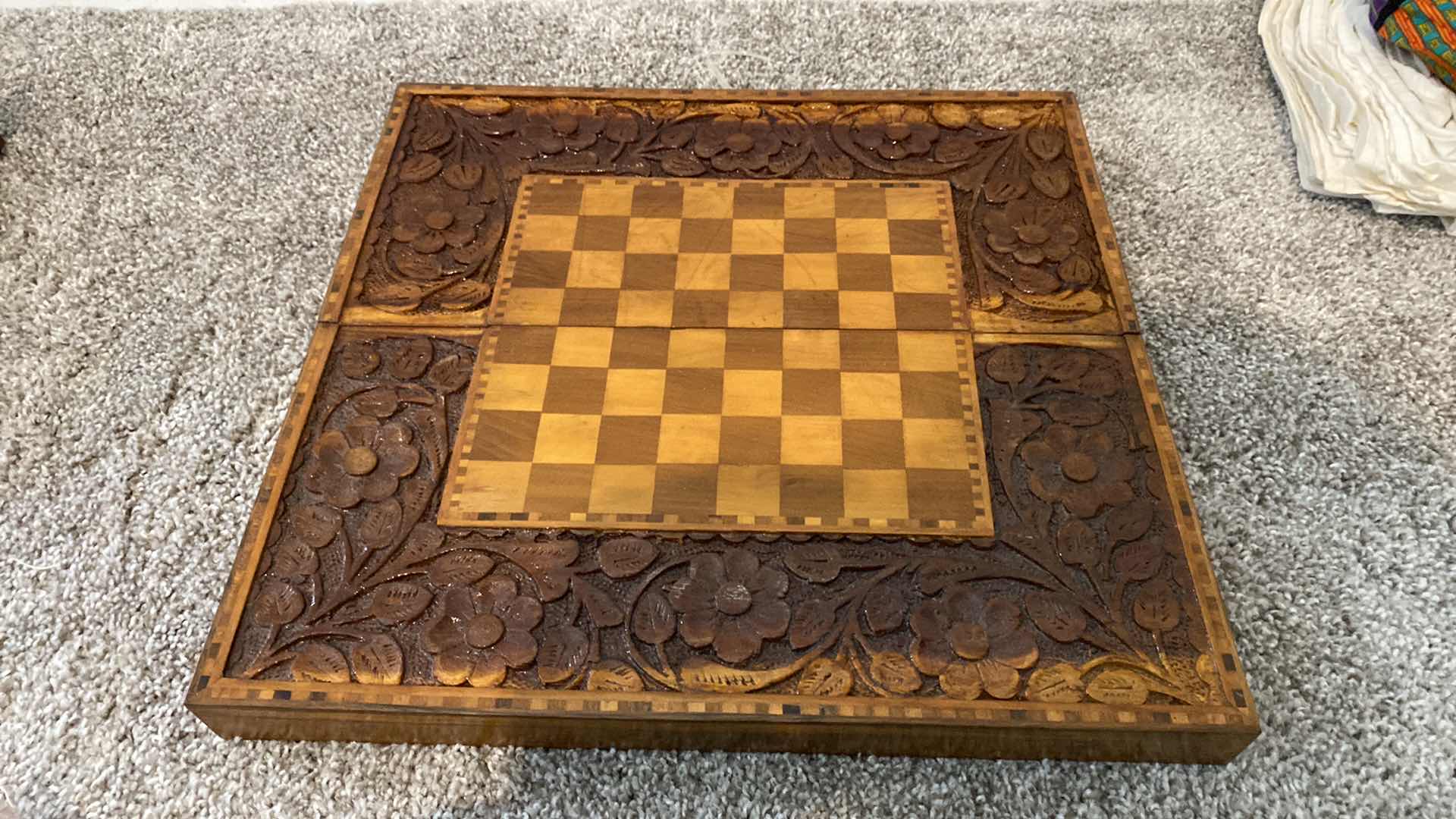 Photo 3 of HANDMADE  CARVED WOOD BACKGAMMON BOARD GAME FROM IRAN