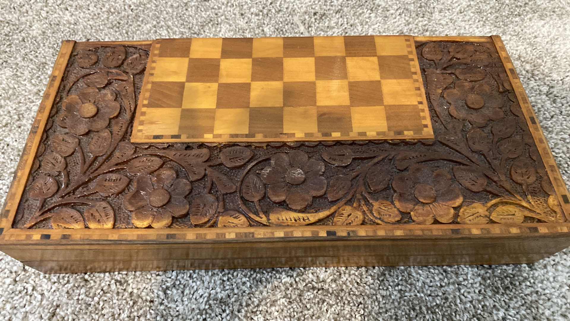 Photo 1 of HANDMADE  CARVED WOOD BACKGAMMON BOARD GAME FROM IRAN