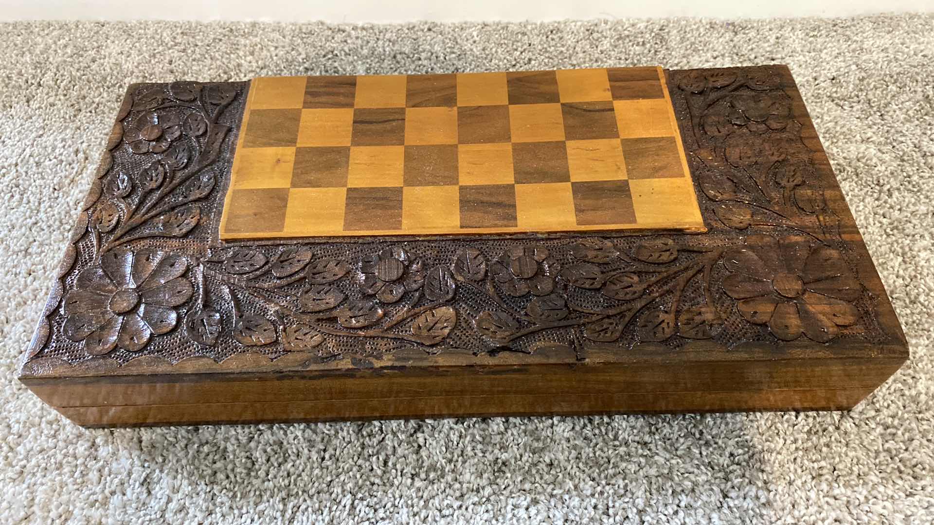 Photo 1 of HANDMADE  CARVED WOOD BACKGAMMON BOARD GAME FROM IRAN