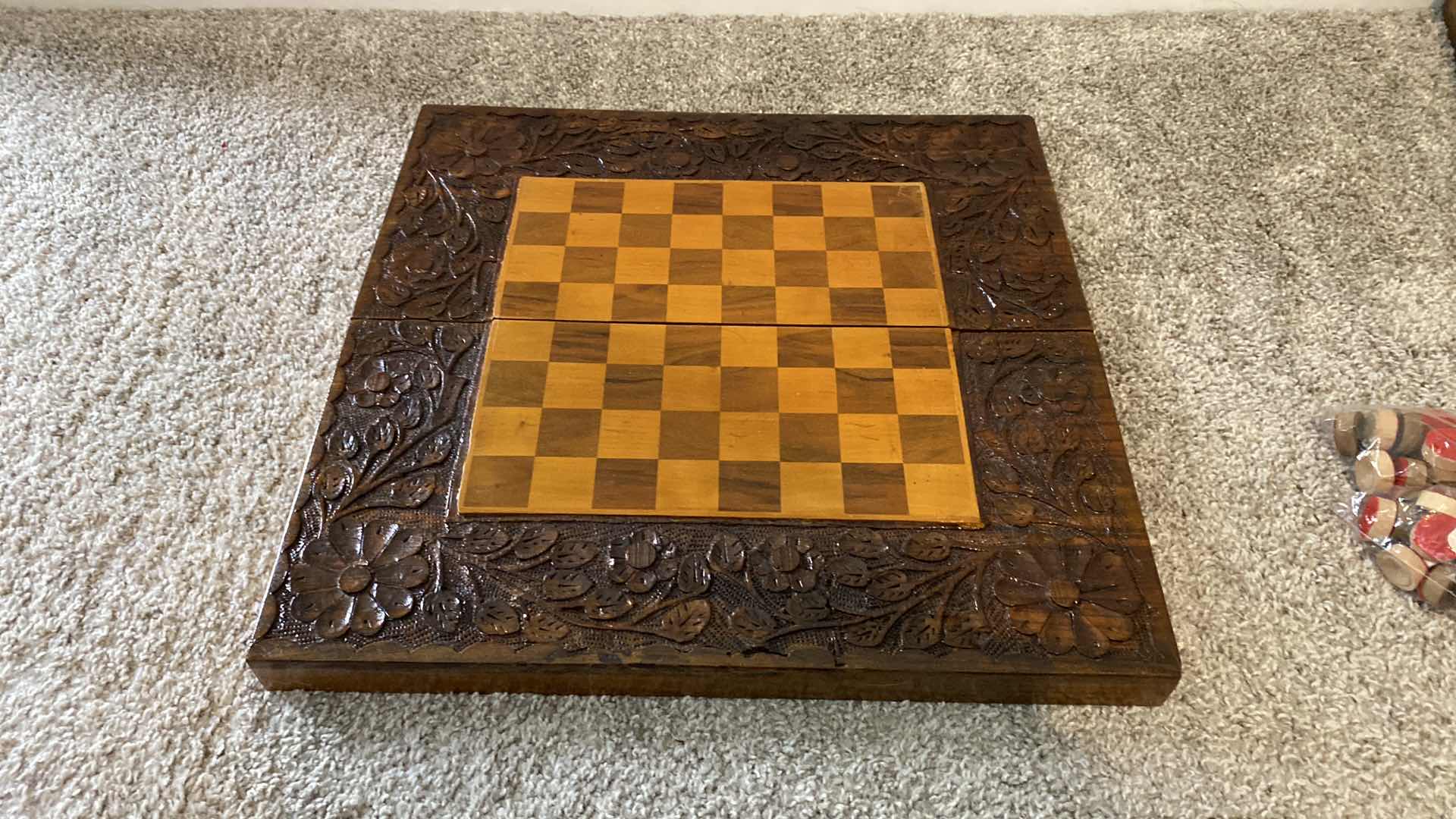Photo 1 of HANDMADE  CARVED WOOD BACKGAMMON BOARD GAME FROM IRAN