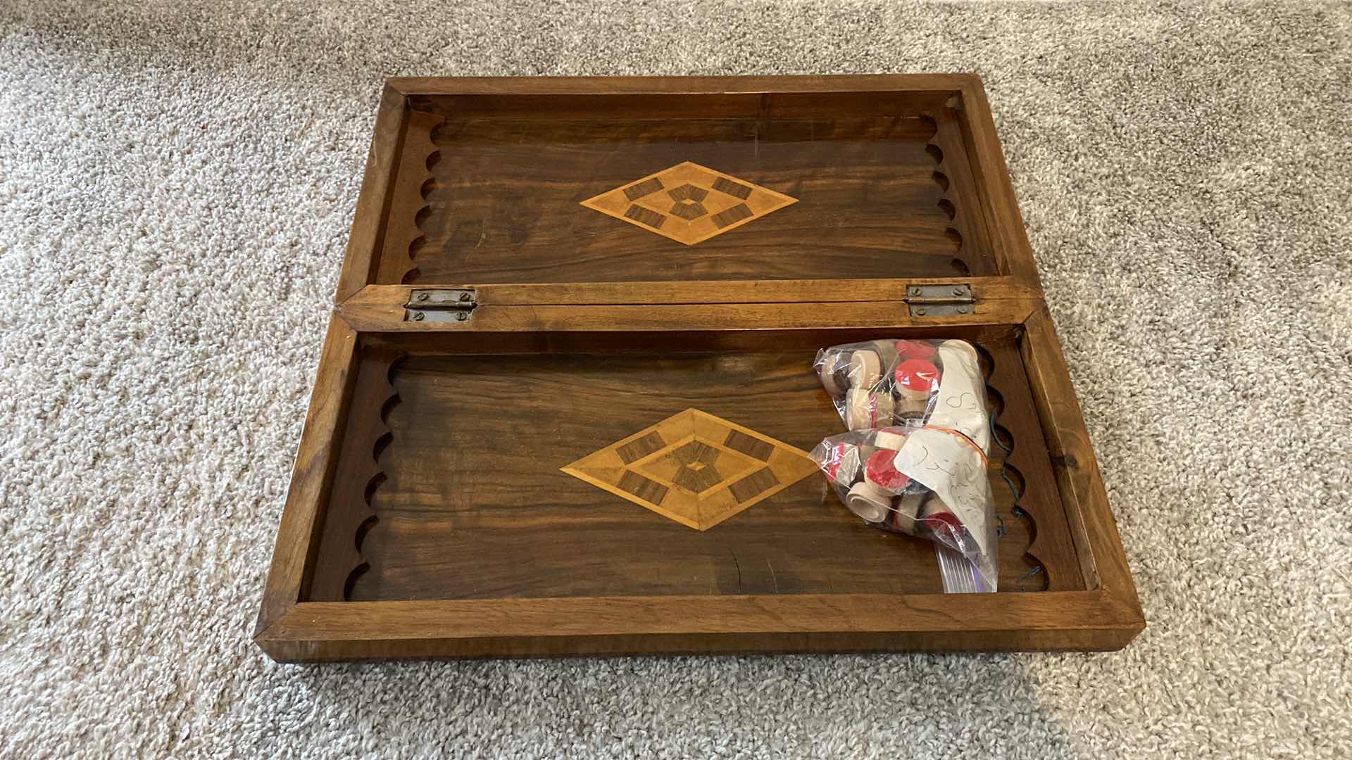 Photo 1 of HANDMADE  CARVED WOOD BACKGAMMON BOARD GAME FROM IRAN