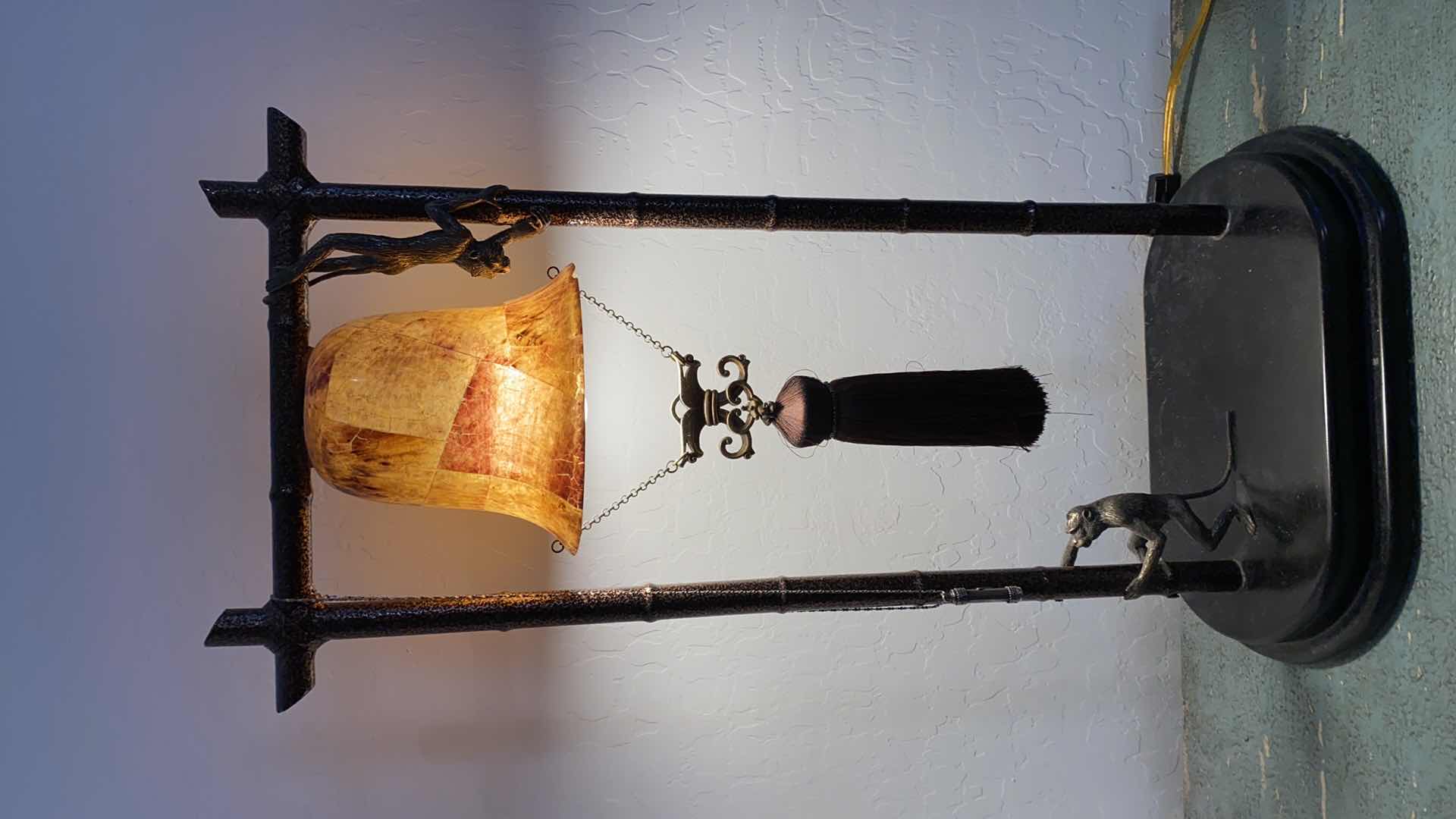 Photo 1 of HOME DECOR LAMP WITH MONKEYS 13“ x 25“ - small chip see pictures