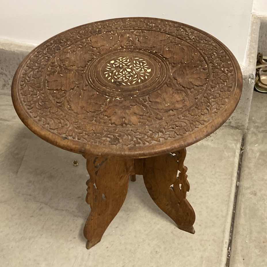 Photo 1 of WOOD CARVED TABLE 20“ x 21 1/2”