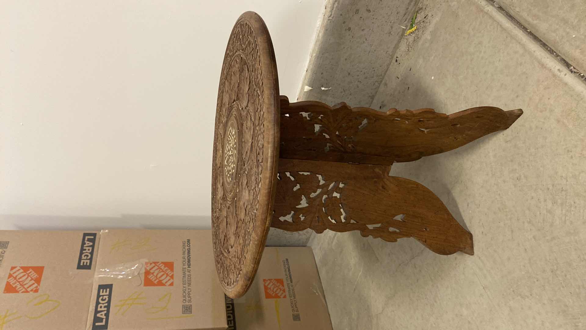 Photo 1 of WOOD CARVED TABLE 20“ x 21 1/2”