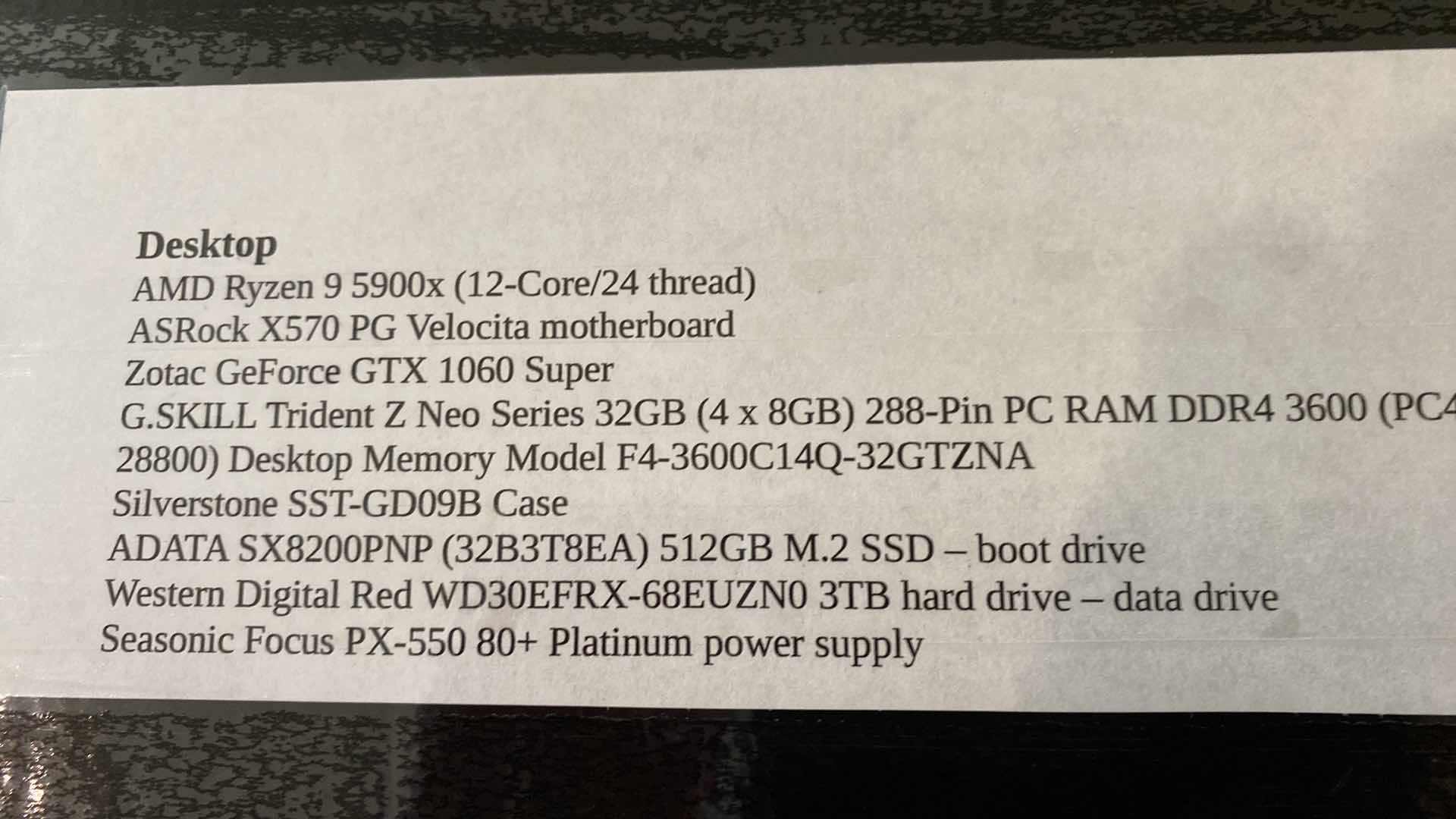 Photo 1 of DESKTOP COMPUTER WITH SILVERSTONE GRANDIA SERIES GD09 HTPC