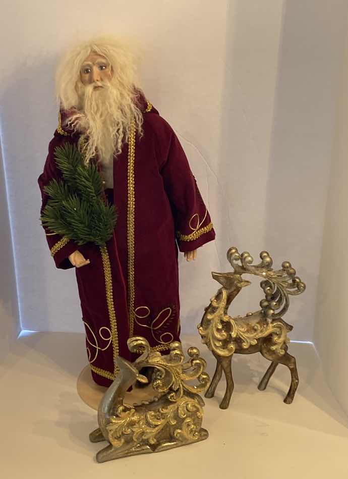Photo 1 of PORCELAIN SANTA 24” AND 2 RESIN REINDEER