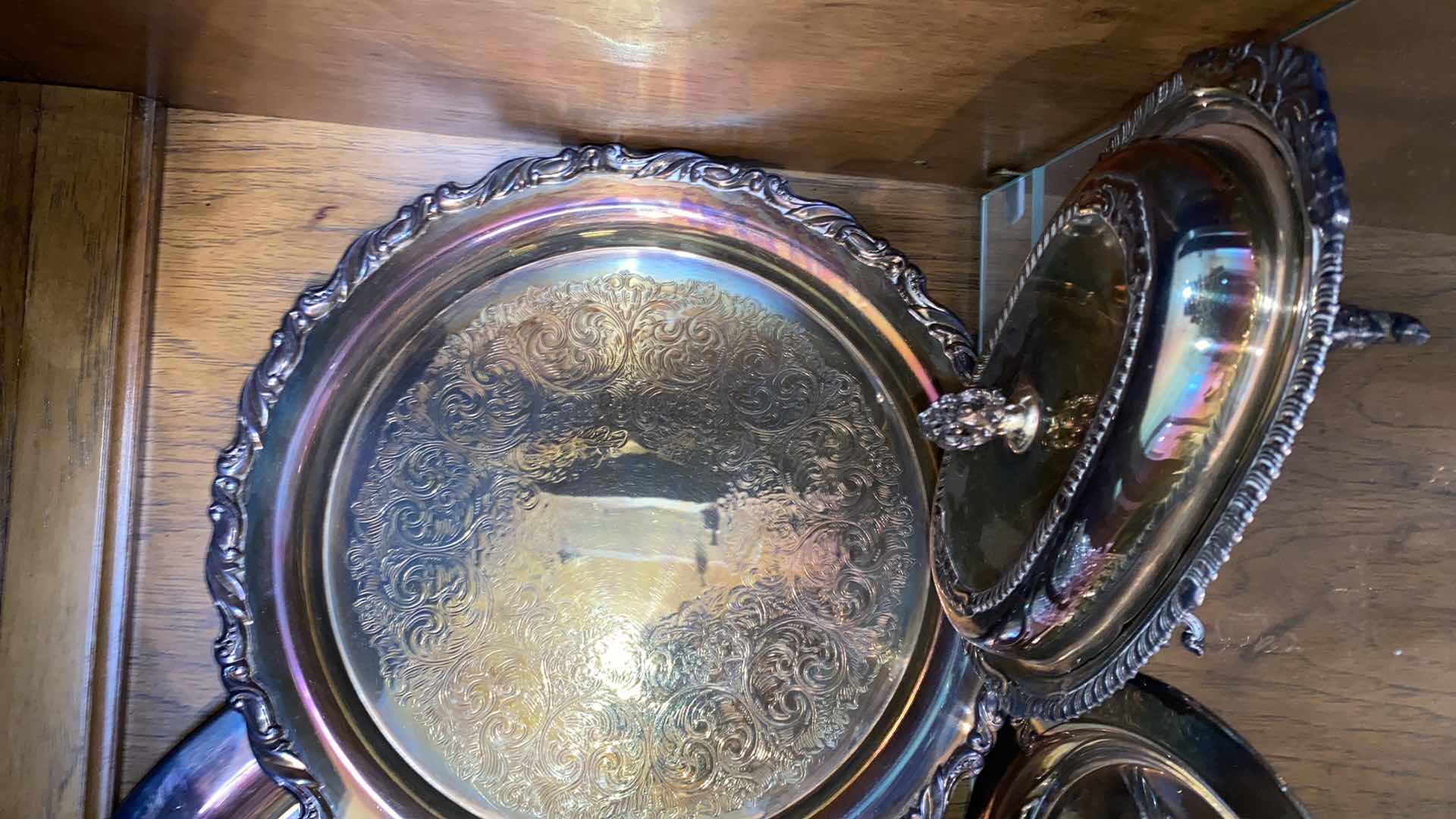 Photo 1 of 6 PIECES SILVERPLATE AND CUT GLASS SERVEWARE