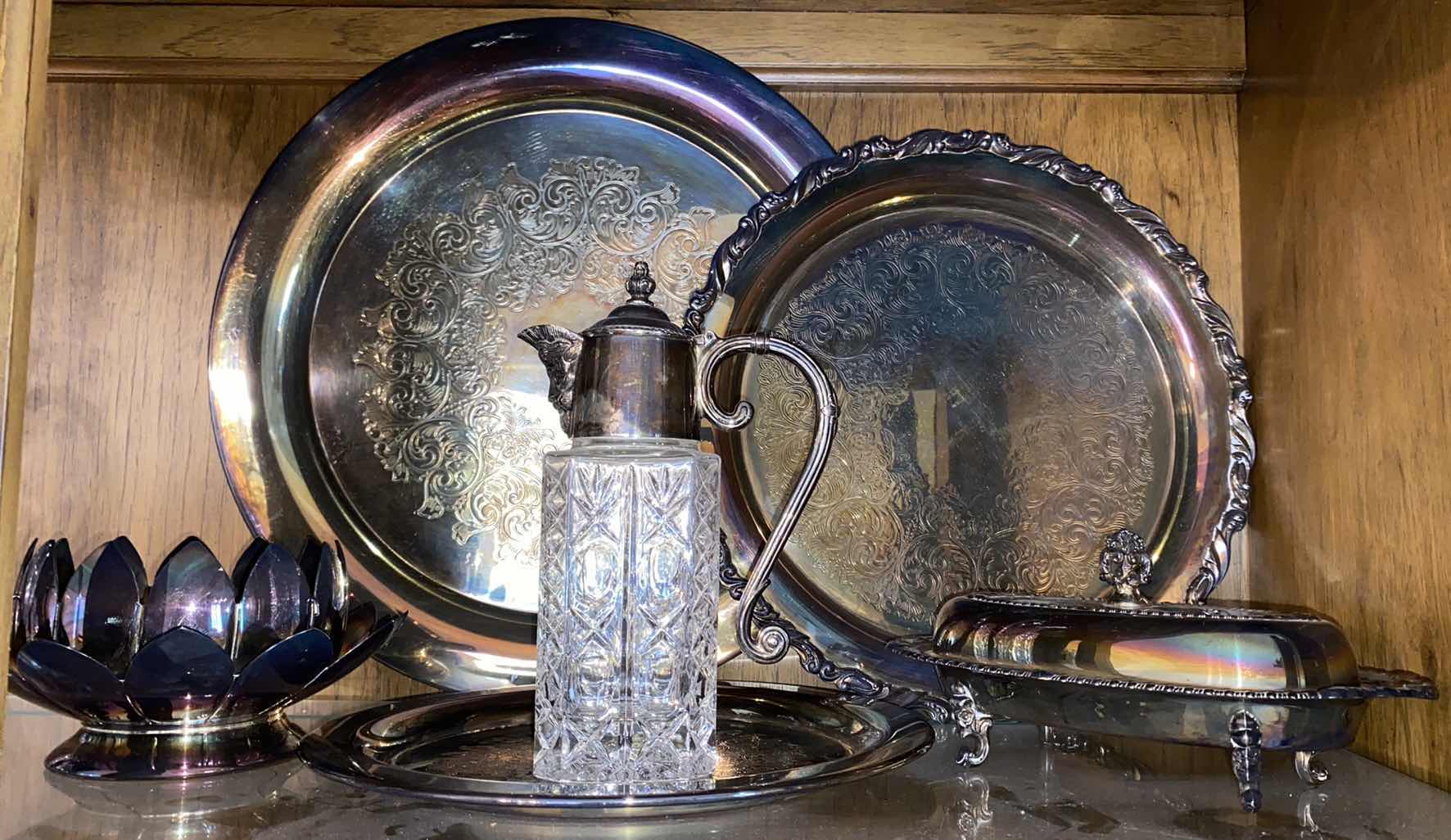 Photo 1 of 6 PIECES SILVERPLATE AND CUT GLASS SERVEWARE