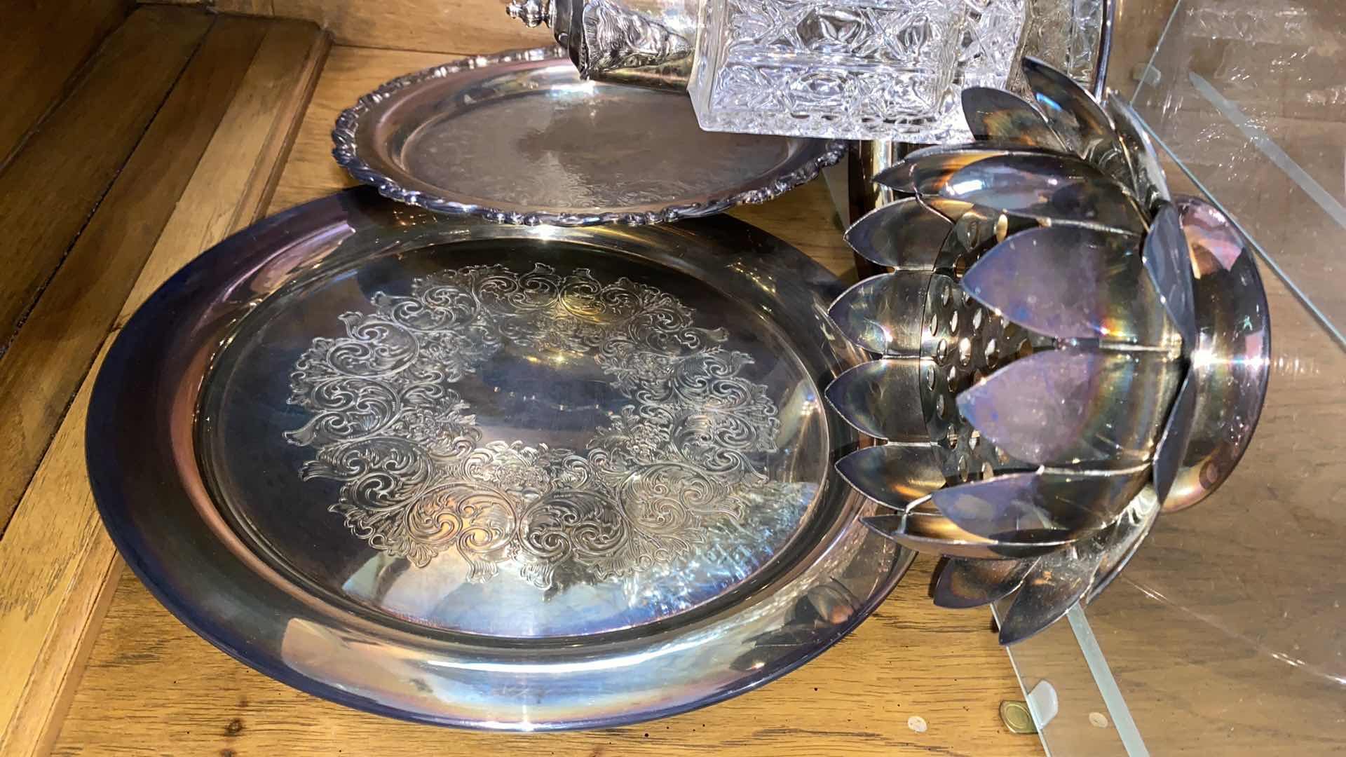 Photo 1 of 6 PIECES SILVERPLATE AND CUT GLASS SERVEWARE