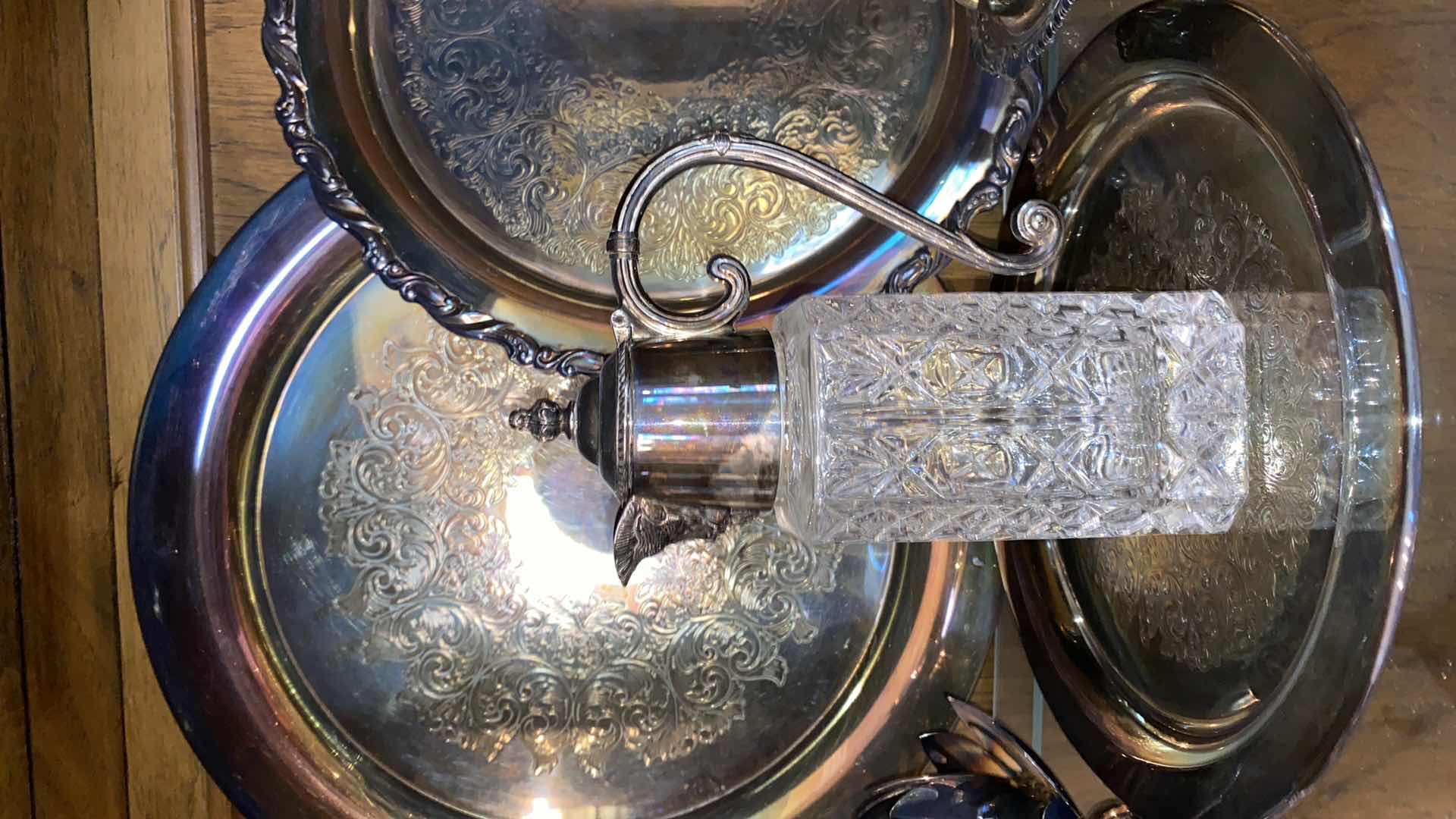 Photo 1 of 6 PIECES SILVERPLATE AND CUT GLASS SERVEWARE