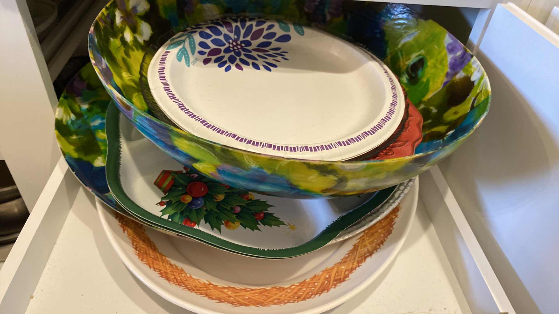 Photo 1 of CONTENTS OF CABINET BUTLERS PANTRY POTS PANS, PLASTIC SERVEWARE AND MORE