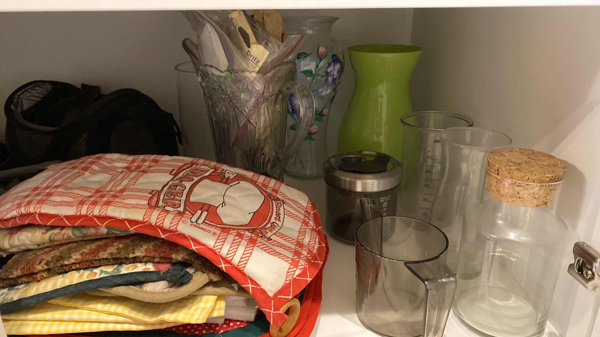 Photo 1 of CONTENTS OF CABINET BUTLERS PANTRY POTS PANS, PLASTIC SERVEWARE AND MORE