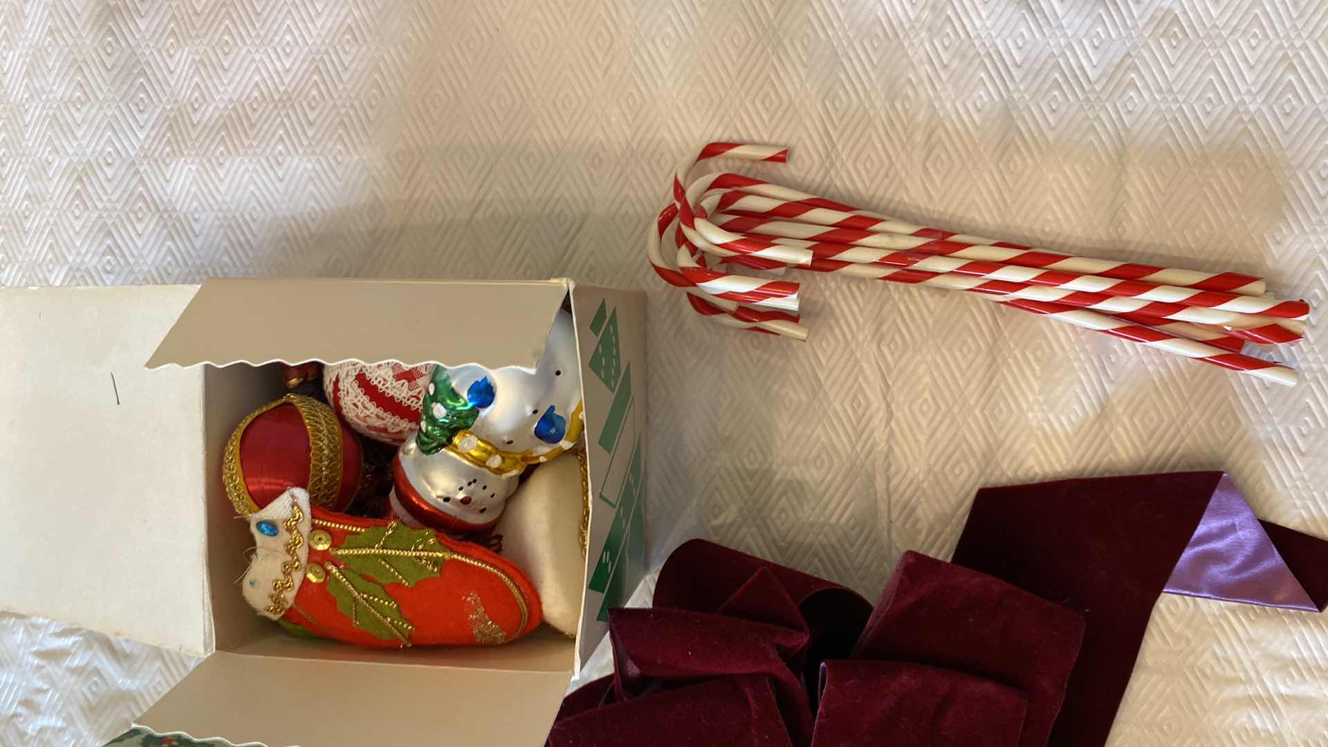 Photo 1 of CONTENTS OF BOX VINTAGE CHRISTMAS ORNAMENTS