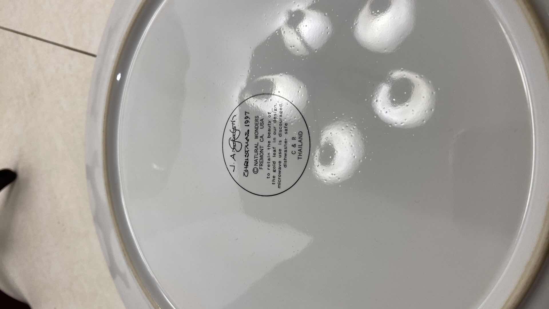 Photo 5 of 2 CERAMIC ROUND PLATTERS AND PLASTIC PLATTER BASKET