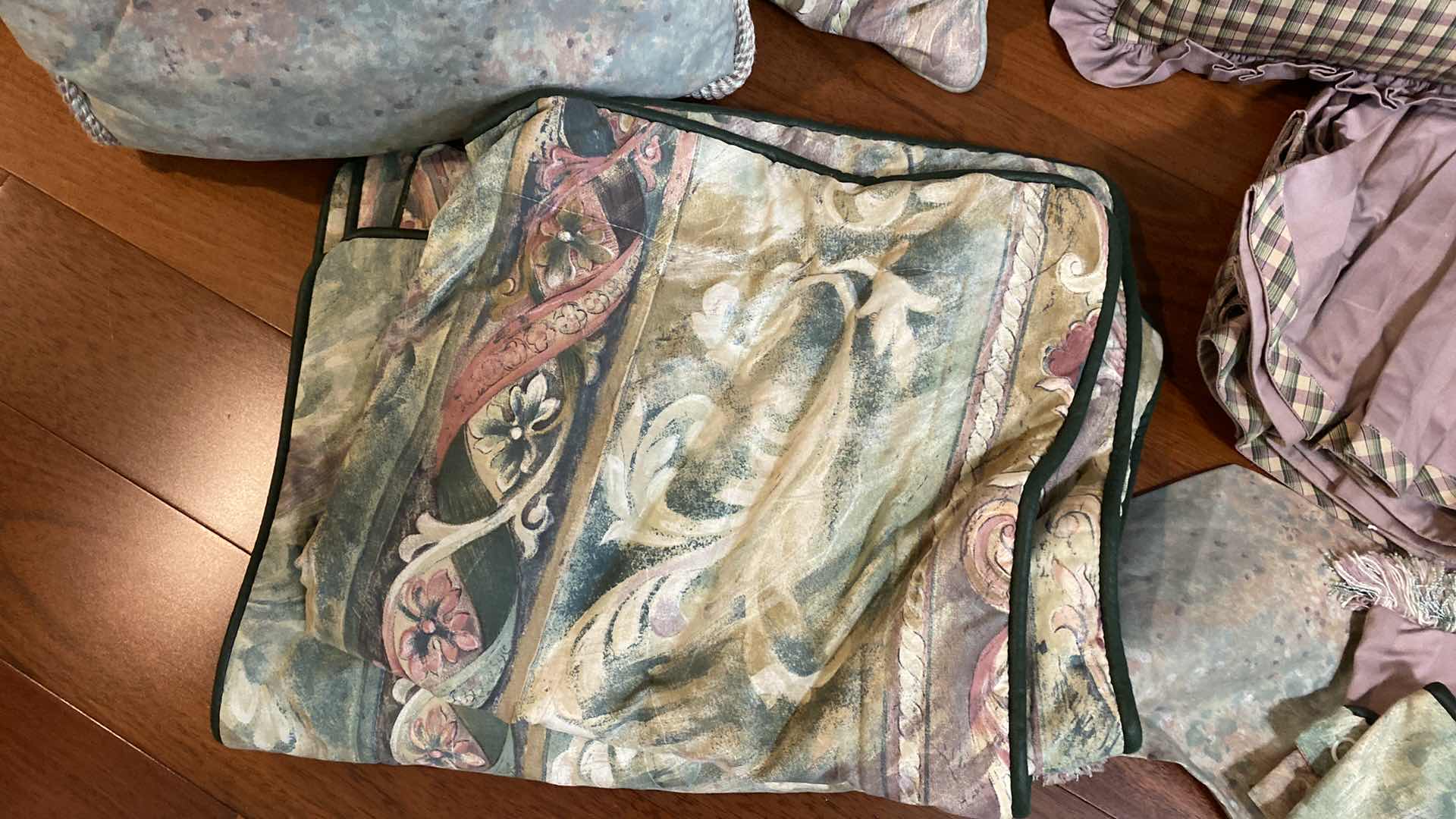 Photo 1 of BED SKIRT WITH 2 EURO SHAMS AND ASSORTED PILLOWS