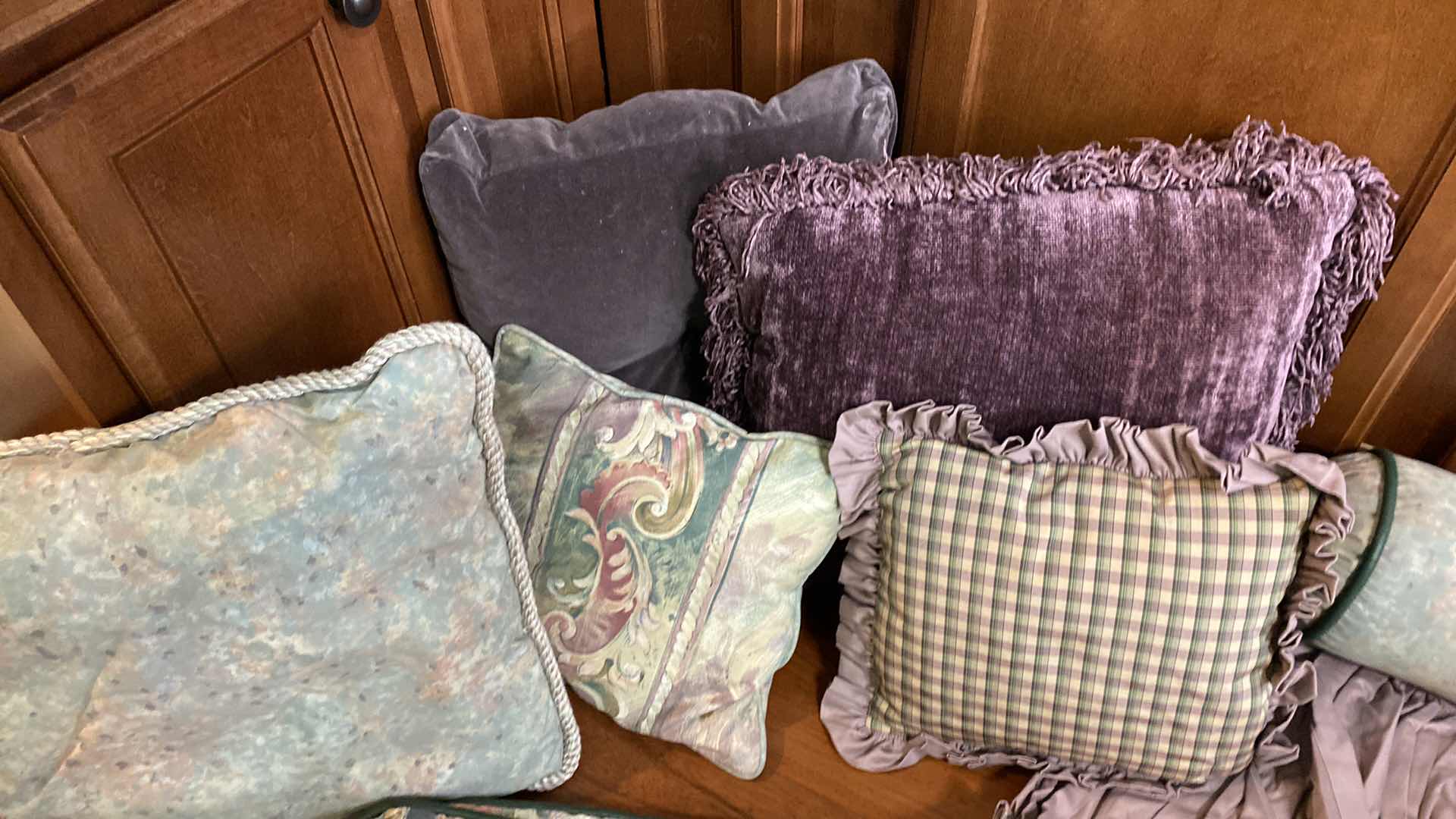 Photo 1 of BED SKIRT WITH 2 EURO SHAMS AND ASSORTED PILLOWS